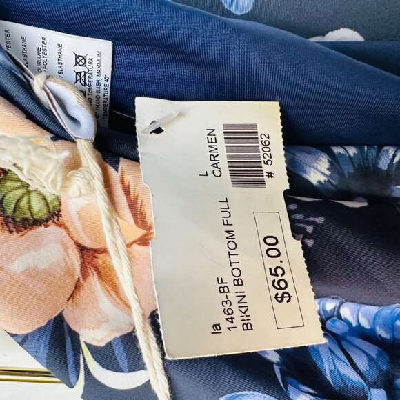 ⭐Encantadore Floral Bikini 2 PC Set Womens Sz L Navy Blue Full Coverage Carmen⭐ - Picture 9 of 11